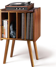 Wooden LP Record Player Stand with 4 Cabinets, Holds up to 100 Vinyls, Metal Rec