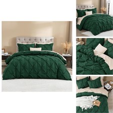Litanika Emerald Pinch Pleat Duvet Cover Queen, 3 Pieces Pintuck Soft Polyester
