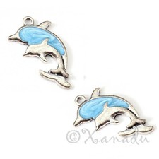Dolphin Charms 28mm Blue Enamel Ocean Beach Sea Pendants C890459 - 2, 5 Or 10PCs