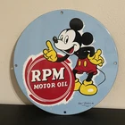 VINTAGE RPM MOTOR OIL MICKEY MOUSE GASOLINE PORCELAIN SIGN
