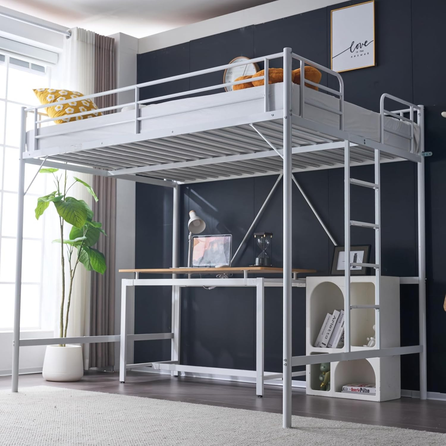 Full Size Sturdy Space Saving Loft Bed White