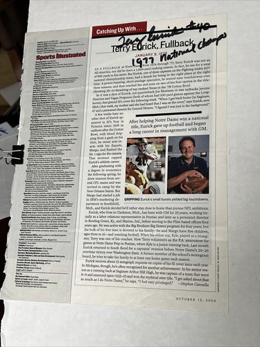 Notre Dame "The Irish Ran Wild" Terry Eurick 2003 SI Autogramm - Bild 5 von 6