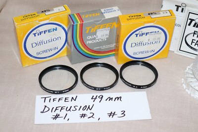 NEW Vtg 3Pc TIFFEN 49mm DIFFUSION FILTER Set, 49mm Soft Diffusers #1, #2, #3 NEW