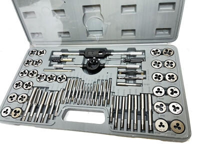 60pc Master Bearing Steel Tap & Die Set SAE Metric Rethreading Threading Cutting