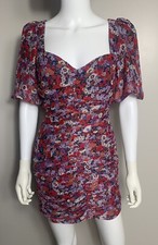 Zara Ruched V Neck Mini Dress Women's XS Floral Metallic Stitching