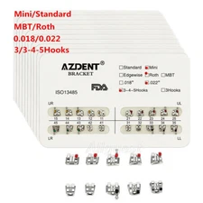 AZDENT Dental Orthodontic Metal Brackets Braces Mini/Standard Roth/MBT 022/018