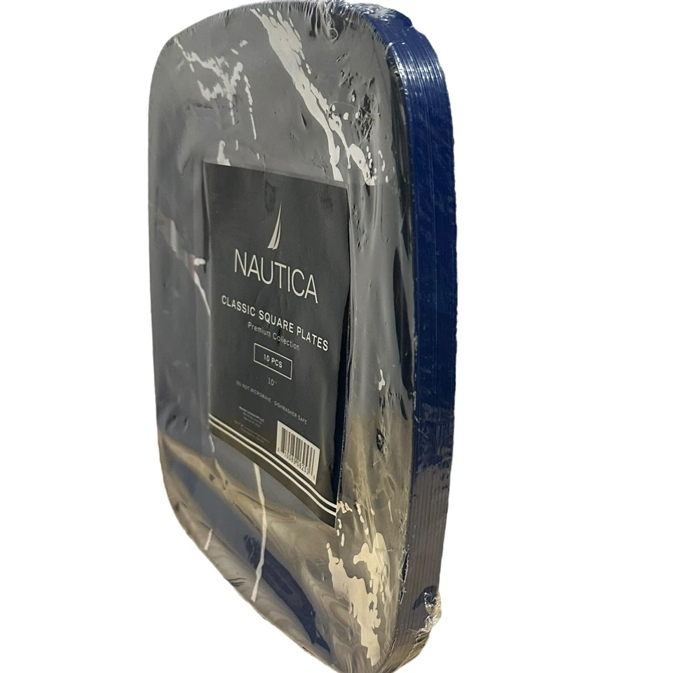 NAUTICA Plastic Square Plates Navy Silver Marbled 10 In Dinnerware 10 Piece Set - Image 4 of 4