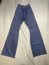 Vintage Seafarer Jeans Mens 24x35 Blue Bell Bottom Flare Navy Dungaree Talon Zip