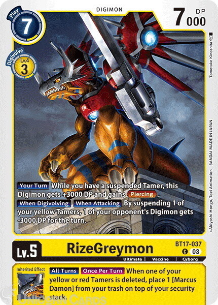 BT17-037 RizeGreymon : Common Digimon Card : BT17: Secret Crisis