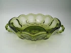 VTG MCM Avocado Green Anchor Hocking Glass Double Handle Nappy Candy Dish READ
