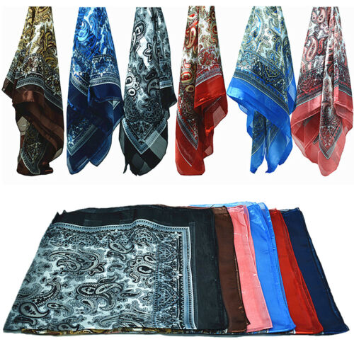 3 Pcs Womens Hijab Scarf Silk Feel Satin Square Head Shawl Wraps Scarves 35"x35" - Picture 12 of 18