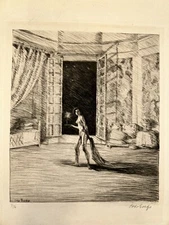 Otto Goetze German Impressionist Art Deco Style Etching Woman Open window Look!!