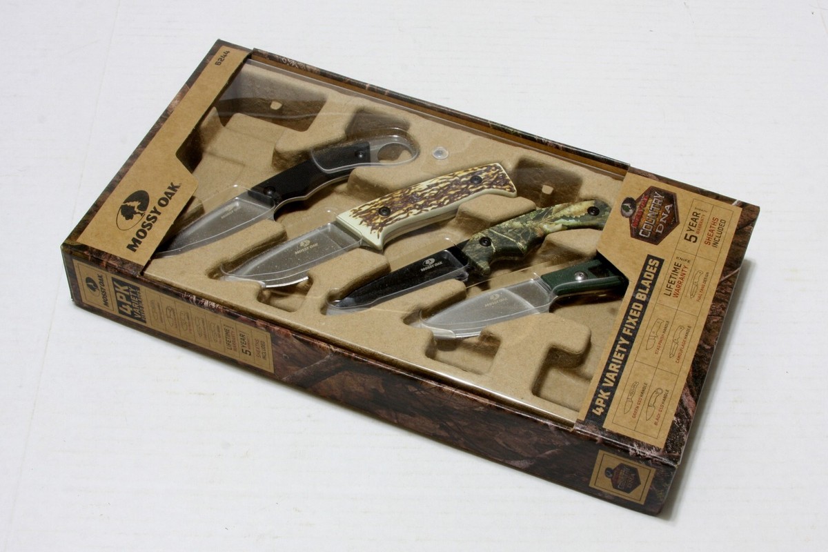 Mossy Oak Fixed Blade Knife Set With Sheaths 4 Pack Variety #6244