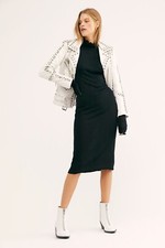 NEW FREE PEOPLE Sz S TOO FANCY FOR YA RIBBED KNIT MIDI SLIP DRESS BLACK