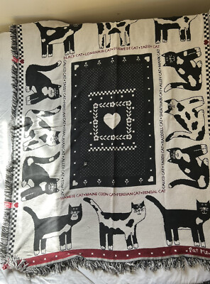 Pat Meyers Kat Kingdom Black Cat Cotton Throw Calico Tom Alley Bengal USA Made