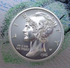 1 oz. 1916 MERCURY DIME coin tribute 30mm fat BU round .999 fine silver