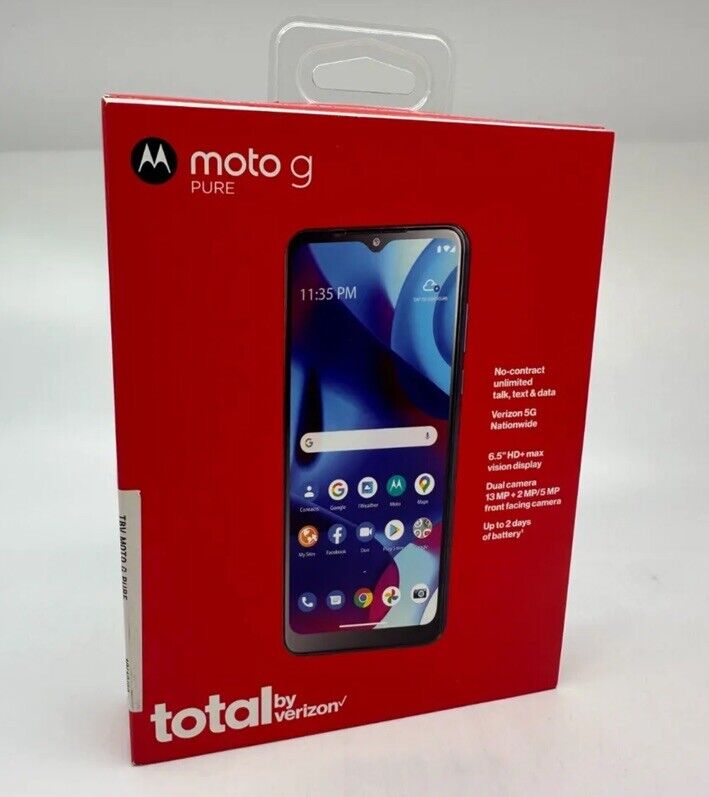 Total by Verizon Motorola Moto G Pure, 32GB, Blue - Prepaid Smartphone (Locked)