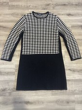 S' MAX MARA VINTAGE GEOMETRIC KNIT WARM DRESS BLACK-WHITE SIZE M