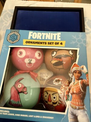 Fortnite Set Of 4 Ornaments Durr Burger Loot Llama Crackshot Cuddle Team Leader