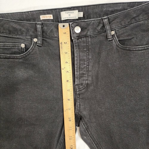Topman Jeans Women's 34R Black Denim Stretch Slim Fit Button-Fly Distressed - Picture 5 of 13