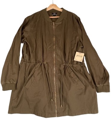 Perch Blu Pepper Green Khaki Zip Up Utility Jacket Womens Plus Size 3XL Cotton