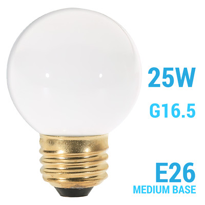 Globe Gloss White Light Bulb 120V 25W G16.5 Medium E26 Dimmable