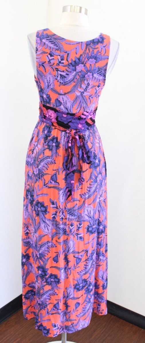 Maeve Anthropologie Macie Floral Tie Waist Maxi Dress Size 2 Orange Purple  | eBay