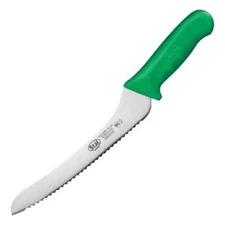 Winco 9" Commercial-Grade Serrated Bread/Pastry Knife with Offset Handle, Green