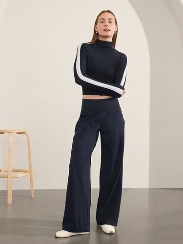 ATHLETA Venice High Rise Wide Leg Pant SP Small Petite S P | Navy #982868 NEW