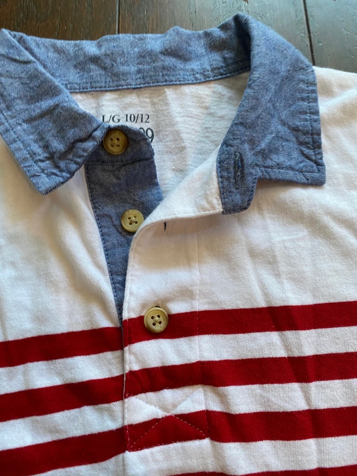 Polo Place Niños L 10 12 Manga Corta Rayas Denim Rojo Azul Foto 2 de 4