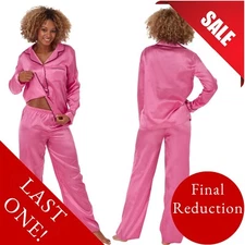 Sexy Silky Shiny Satin Plain Hot Pink PJs Pyjamas Jammies Set Plus Size 22 24