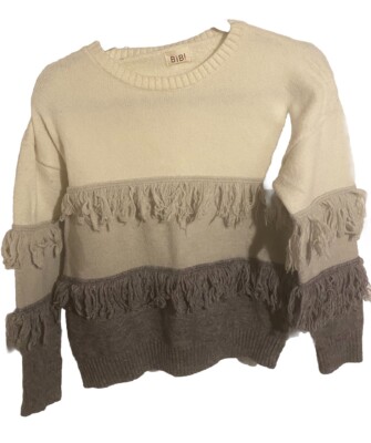 Bibi Ombré Cream To Gray Sweater Size Medium Fringed