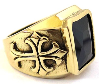 BLACK GOTHIC CROSS GOLD BRASS BISHOP RING