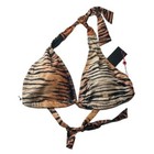 South Beach Bikini Top Women's 16 Brown Black Animal Print Halter Tie Padded New