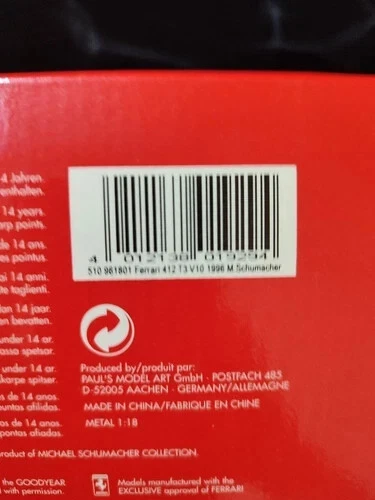 Minichamps 1:18 F1 Ferrari 412 T3 V10 1996 M.Schumacher - Immagine 3 di 3