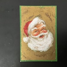Vtg Christmas Greeting Card Jolly Santa Clause Gold Card Green Trim HALLMARK