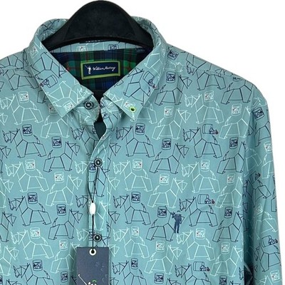 NEW William Murray ''Scotch Blend'' Mens Large Quick Dry Long Sleeve AOP Dogs Blue