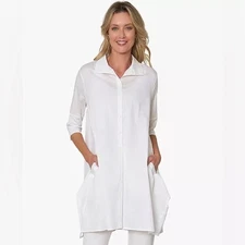 Stella Carakasi Tiburon Tunic Icon Shirt White Oversized Lagenlook Mixed Media M