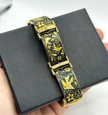 Toledo Armband Spanien Schwarz Gold – Handarbeit Vogelmotiv Vintage Schmuck