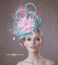Kentucky Derby Oaks Fascinator Pink Aqua Mint Green Royal Ascot Hat Breeders Cup