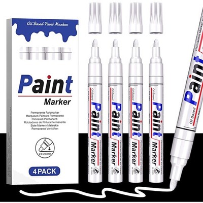 Permanent Marker weiß   für Reifen Metall Kunststoff Glas Holz 4er Pack