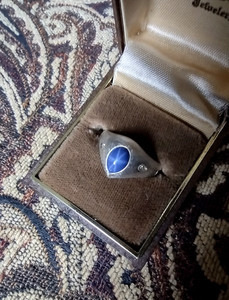 14K  White Gold Men's Ring Star Sapphire Stone and 2 Diamonds Size 8.5