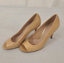 Stuart Weitzman Baton Adobe Aniline Nude Peep-Toe Pumps, Size 7, 4 Heel