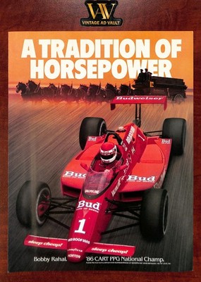 1987 Budweiser Vintage Print Ad -  Bobby Rahal's 1986 CART PPG Indy Car