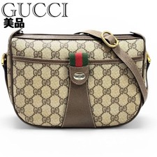 GUCCI Vintage Sherry Line GG Crossbody Bag PVC Leather Beige Brown Excellent
