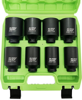 SUNHZMCKP 1/2'' Drive Deep 6-Point Impact Socket Set, 8-Piece Standard SAE Spindl