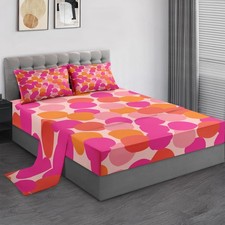 Queen Size Bed Sets, Pink Orange Colorful Soft Microfiber 4 Pcs Bedding Sets ...