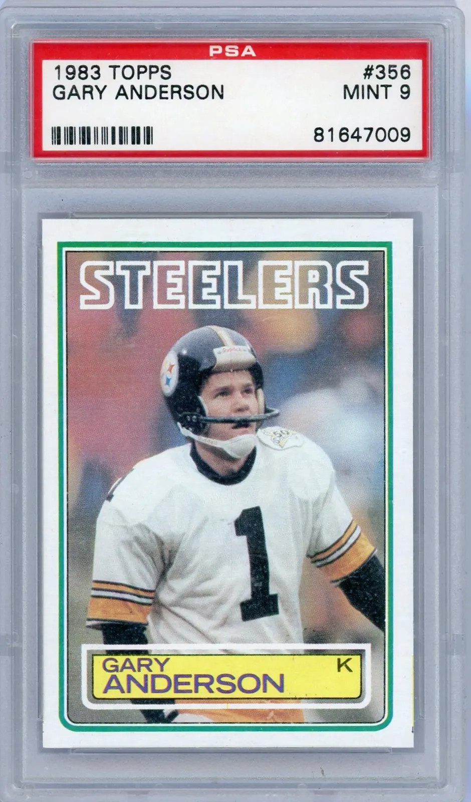 1983 Topps Gary Anderson #356 PSA 9 Pittsburgh Steelers NFL Football Kicker