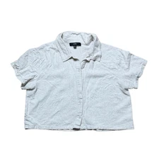 Lulus Tan Linen Rayon Blend Short Sleeve Cropped Button down Medium