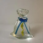 Vtg Murano Fish in a Bag Blue Ribbon Italy Art Glass Statue Large 6" Paperweigh